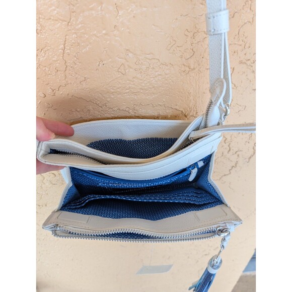 NWT BRIGHTON White Barbados City Organizer Crossbody Tasseled White-Blue #T435A2 - Picture 7 of 16
